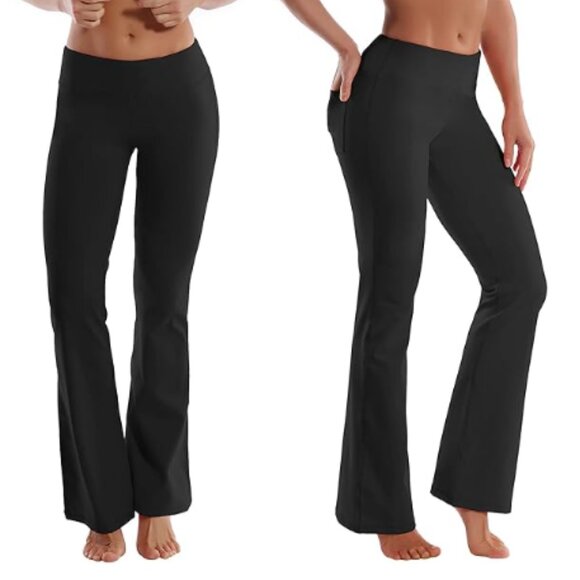 High Waisted Black Flare Yoga Pants  with back Pockets Size XL - Picture 1 of 9
